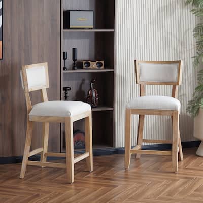 26.5" Barstool Set with Back Upholstered Dining Chair, Wooden Frame High Bar Chair for Home Bar, Kitchen Counter (Set of 2)