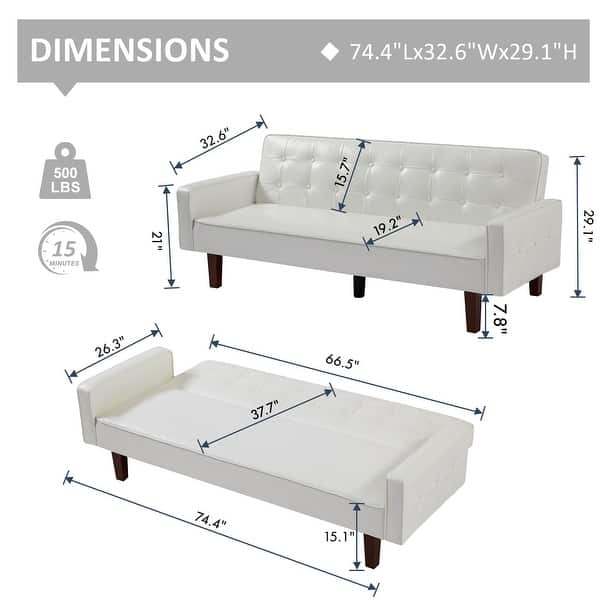 dimension image slide 3 of 4, Sofa Bed, Futon Couch Bed, Faux Leather Love Seats Sofa, Loveseat Sleeper Bed For Living Room, Guest