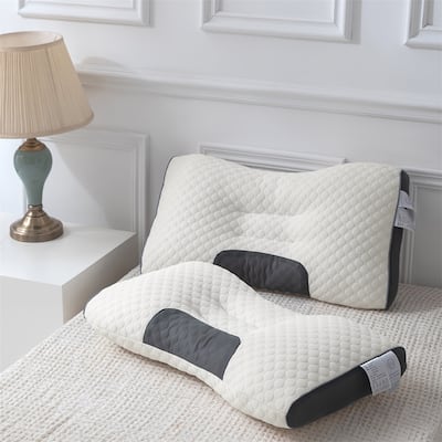 Set of 2 Neck Pillow, Standard Bed Pillow, Adaptive Pillows for Neck Pain Relief，Medium Firm Pillows for Side,Back - Beige