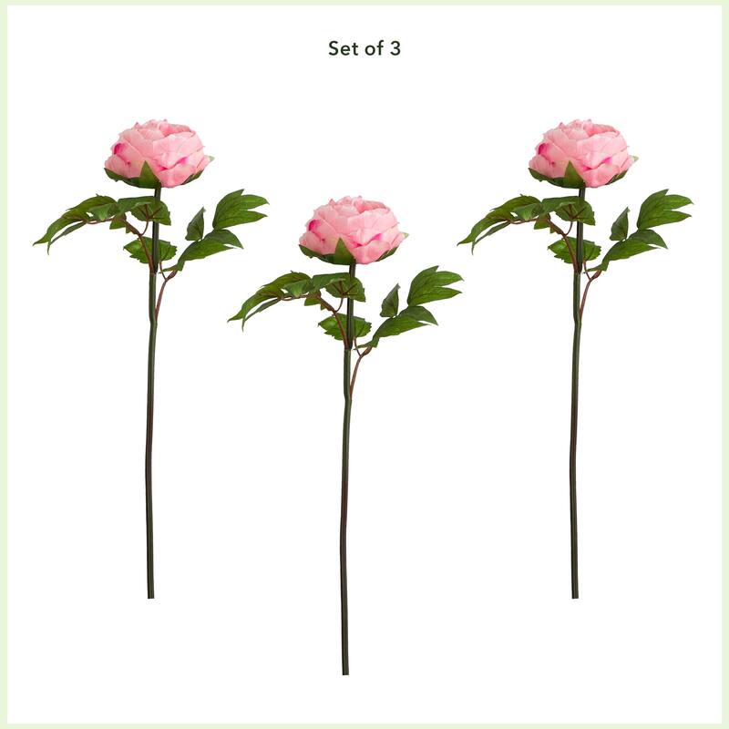 Peony Artificial Floral Stem Sprays - 20" - Set of 3 - Pink