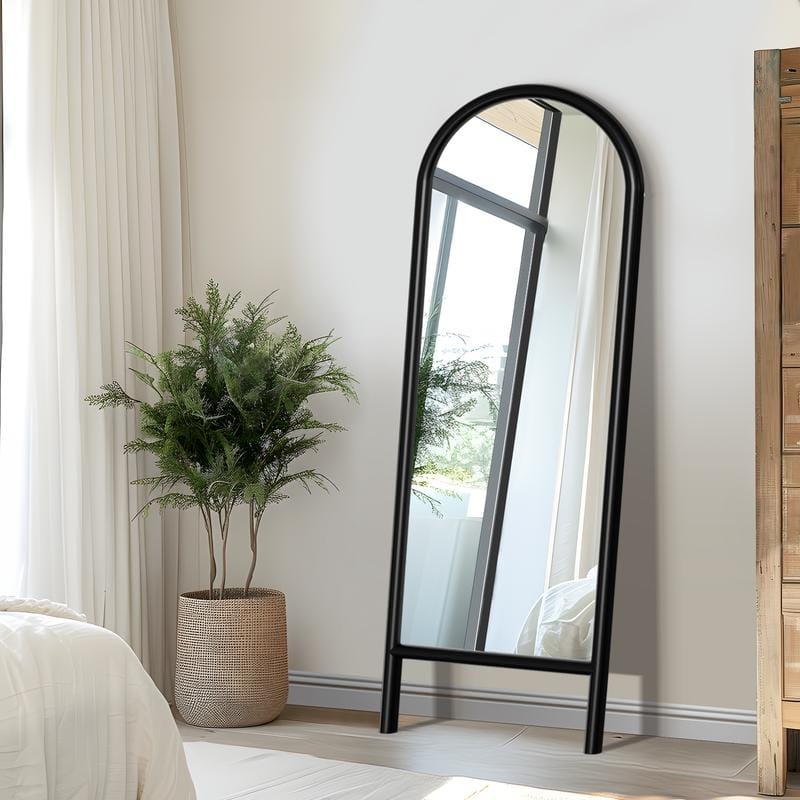 Ladder-Style Arched Solid Wood Framed Full Length Leaning Mirror