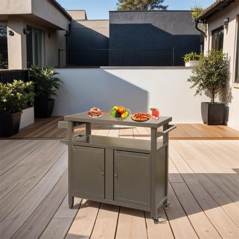 Aluminum Outdoor Storage Cabinet with Universal Wheels - Brown