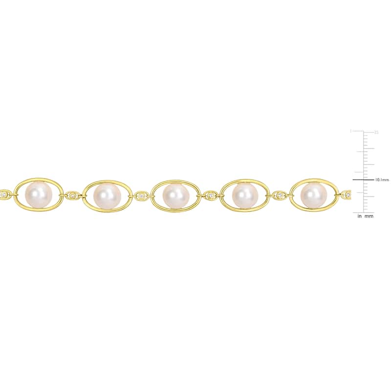 Miadora 8-8.5mm Cultured Freshwater Pearl and 1/3ct TGW Cubic Zirconia Oval Link Necklace in 18k Yellow Silver22 in