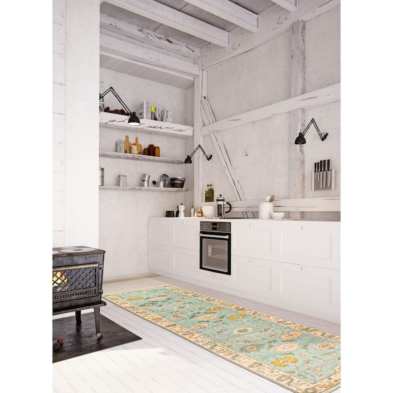 ECARPETGALLERY Hand-knotted Modern Oushak Aqua Wool Rug - 2'5 x 11'8