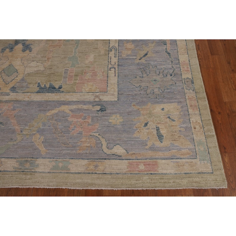 Vegetable Dye Oushak Turkish Area Rug Hand-Knotted Green Wool Carpet - 7'9"x 9'6"