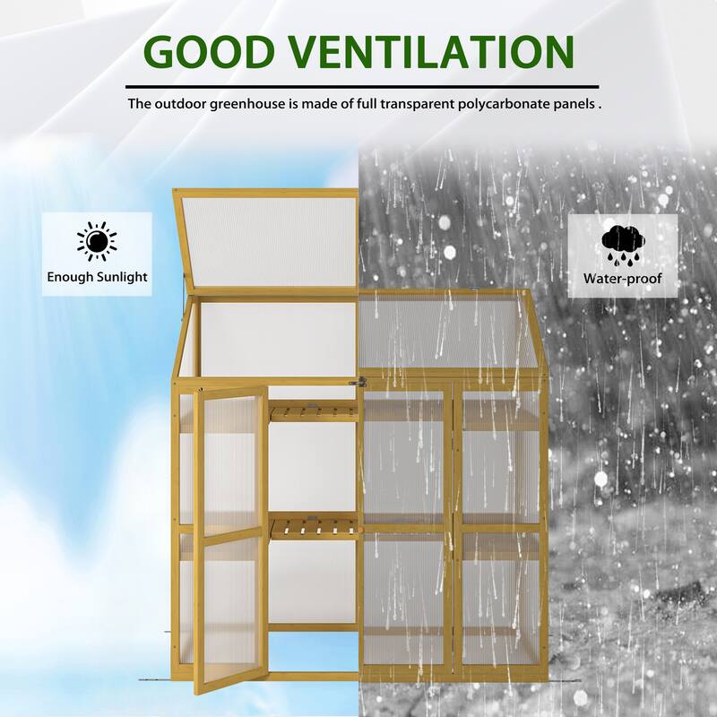 Wooden Garden Storage Shed with Openable Hinged Roof & Magnetic Center Shelf Weatherproof Greenhouse Plant Shed聽