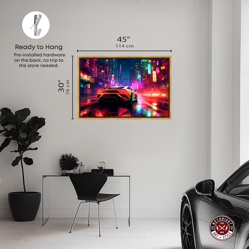 Notoriart City Night Drive Framed Car 1 Piece Canvas Wall Art
