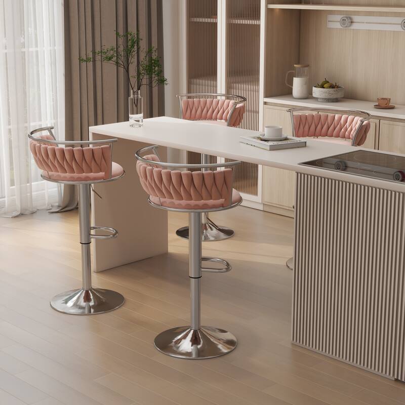 Modern Velvet 26" Adjustable Swivel Bar Stools (Set of 4)