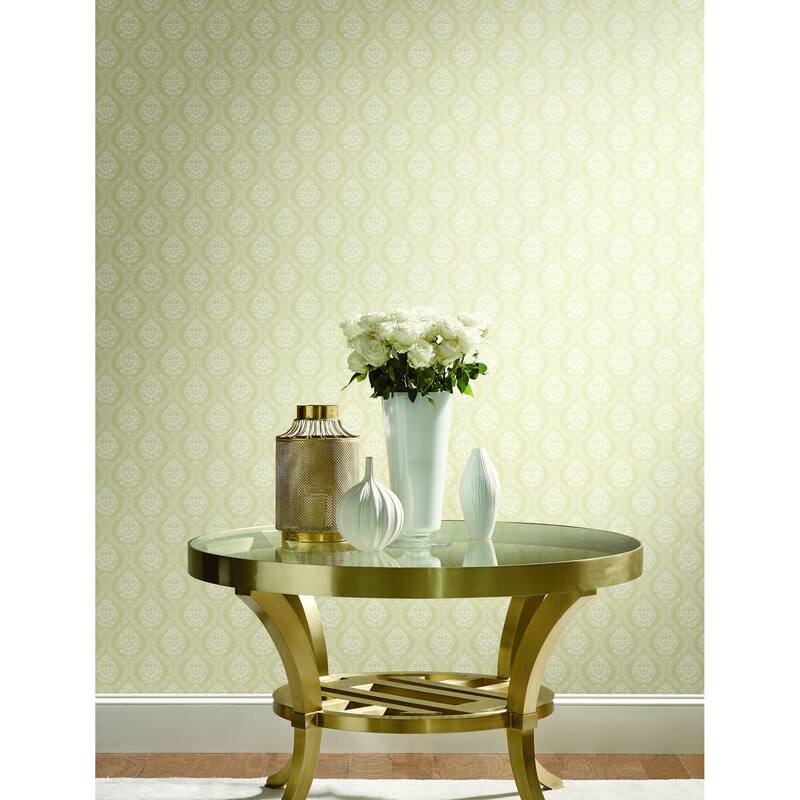 Fullerton Yellow Sure Strip Prepasted Damask Petite Ogee Wallpaper Covers about 56 sq. ft.