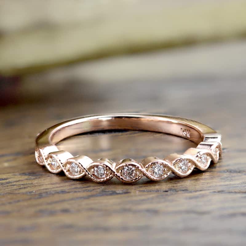 Auriya 14k Gold 1/6ctw Vintage Milgrain Diamond Wedding Band