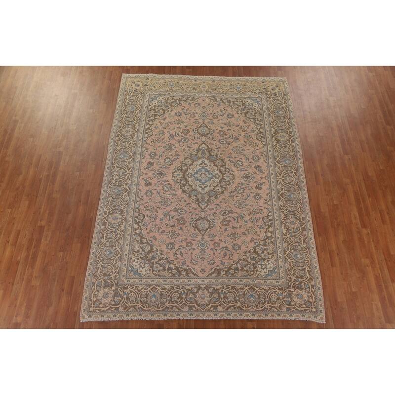 Traditional Kashan Persian Area Rug Handmade Vintage Wool Carpet - 7'11" x 10'10"