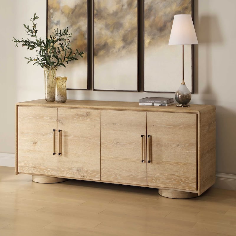 Uttermost Evanston 4 Door Natural Oak Cabinet - 78.75" W x 32.00" H x 19.38" D