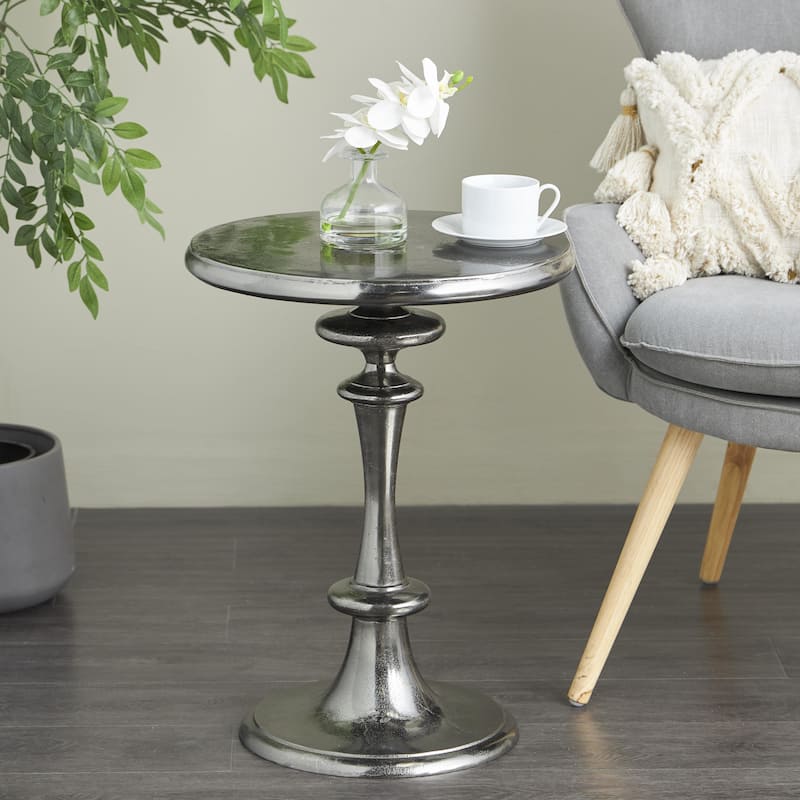 Round 24-Inch Solid Aluminum Pedestal End Table - Black