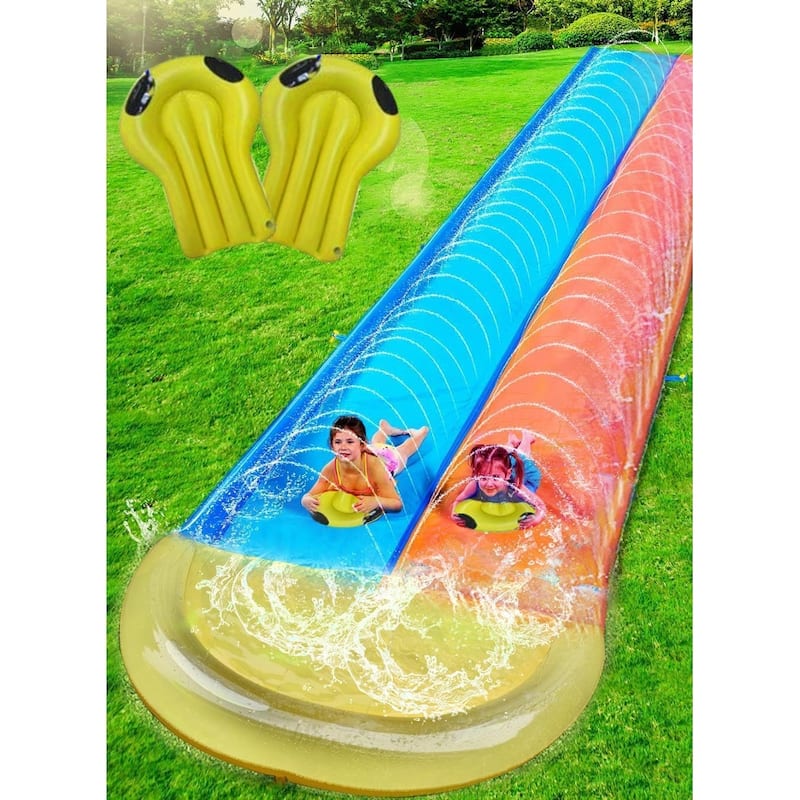 Dimple 16ft Slip and Slide Inflatable Water Slide, Outdoor Sprinkler Toy for Kids w/ 2 Bodyboards, Backyard Summer Fun, Ages 3+