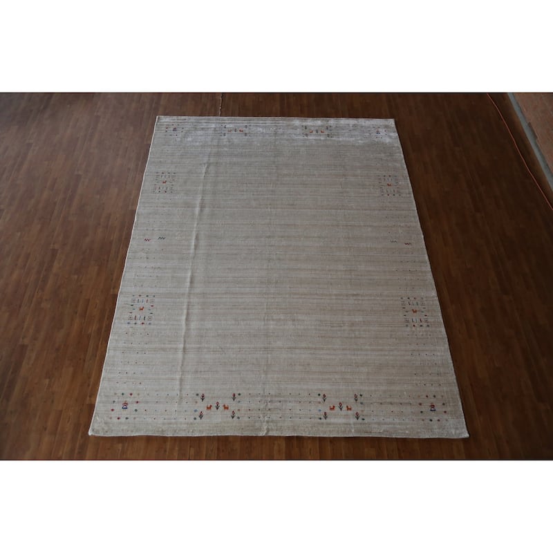 Hand Knotted Oriental 100% Wool Carpet Tribal Tribal Beige & Ivories Gabbeh Area Rug - 12' 2'' X 9' 4''