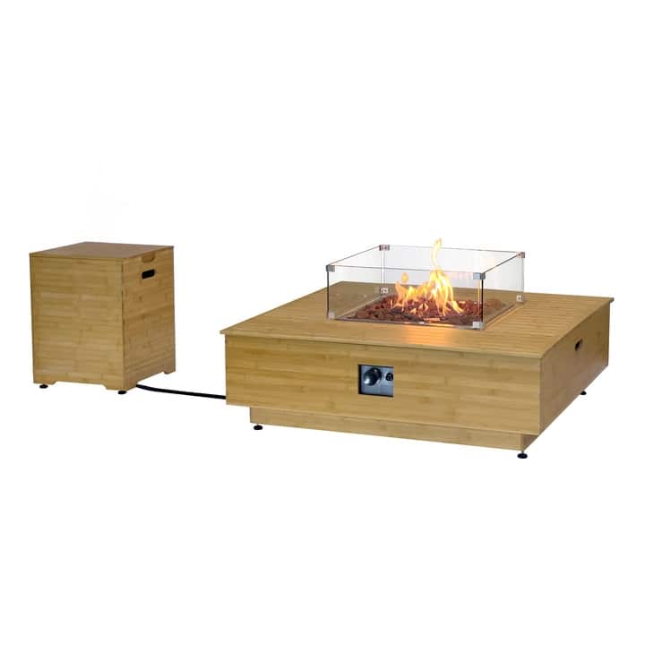 Kinger Home Harmony 43-Inch Large Square Outdoor Propane Gas Fire Pit Table - 43" L x 43" W x 14" H