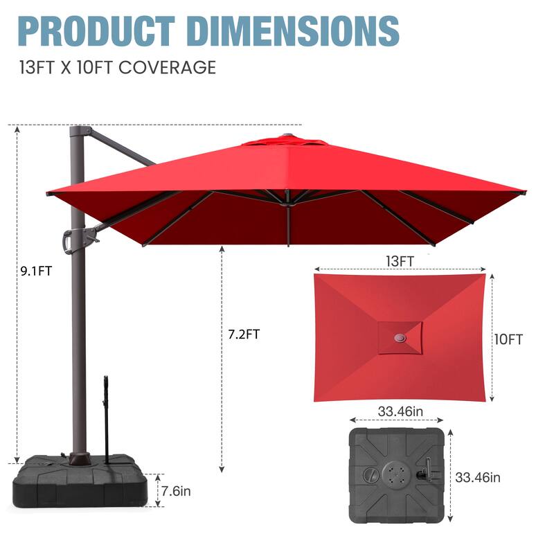 VredHom 10 x 13 Ft Outdoor Wind Vent Cantilever Patio Umbrella with Rod Base