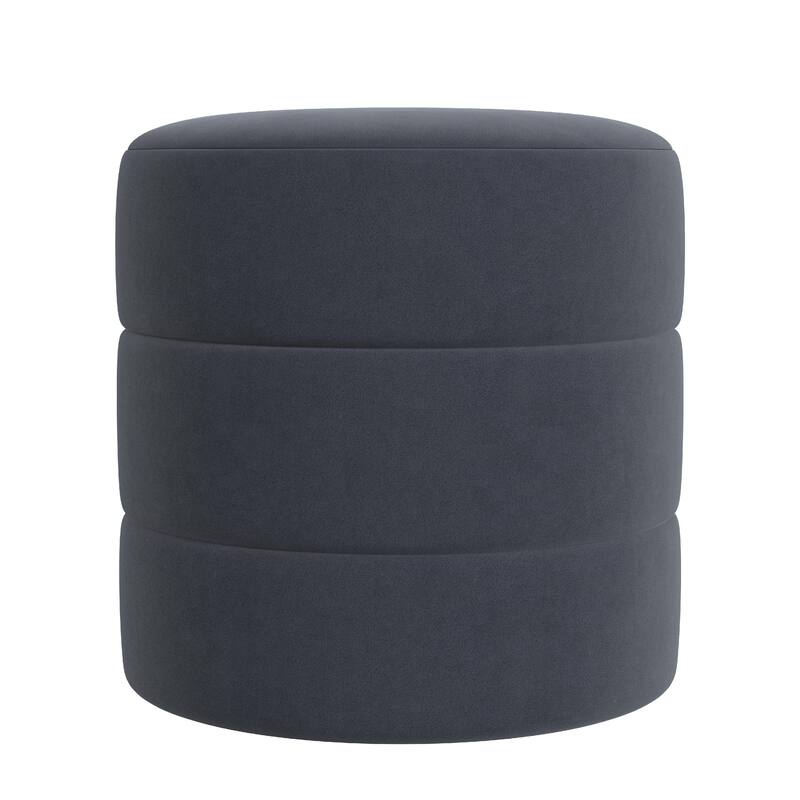 Sem Round Accent Ottoman, Royal Blue Channel Stitched Velvet 18 Inch