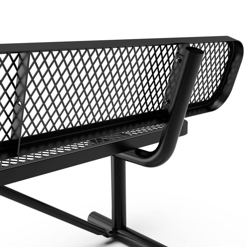 Commercial Grade Expanded Mesh Metal Outdoor Bench with Backrest