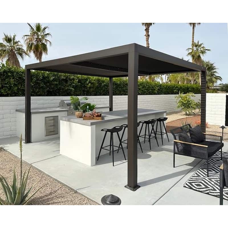 PURPLE LEAF Bronze Louvered Pergola with Adjustable Roof for Deck Backyard Garden Hardtop Gazebo