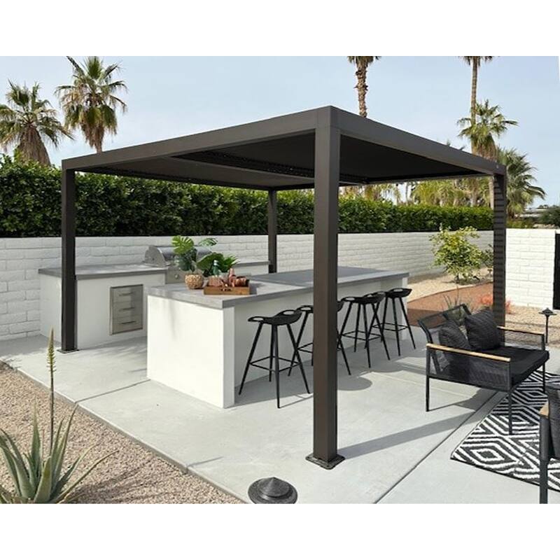 PURPLE LEAF Louvered Pergola Outdoor Aluminum Pergola with Adjustable Roof for Patio Hardtop Gazebo - 12' x 12' - Bronze