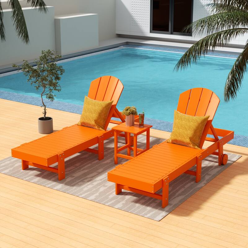 Polytrends Laguna Hdpe All Weather Outdoor Patio Pool Reclining Armless Chaise Lounges (3-Piece Set)