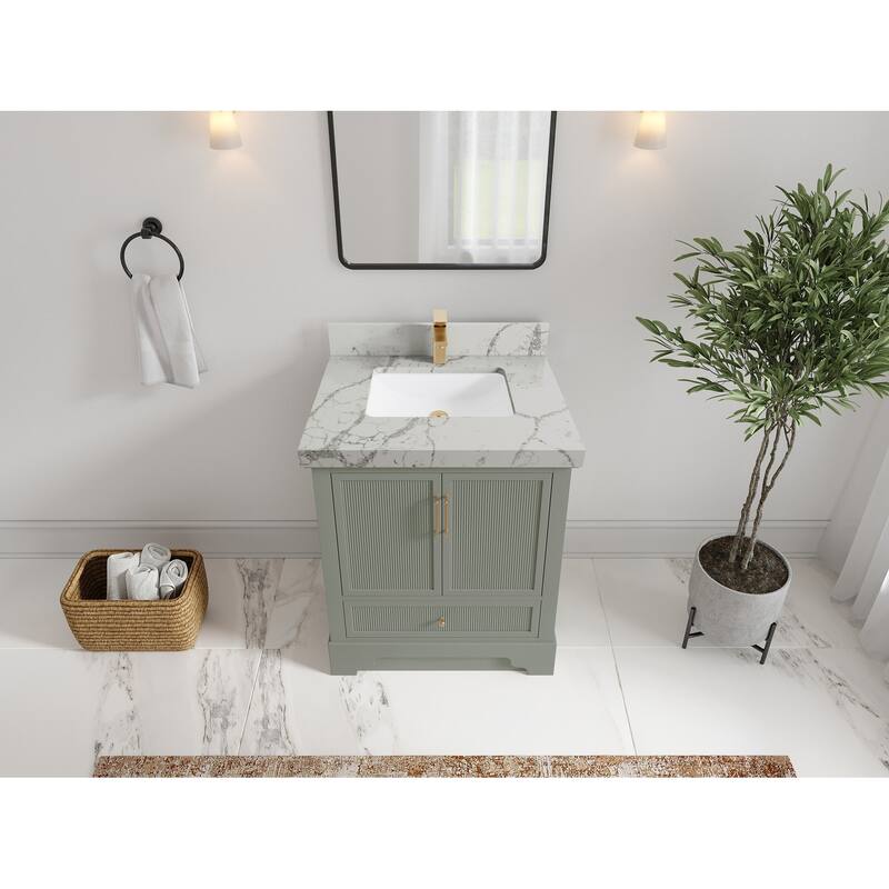 Willow Collections 30 in. W x 22 in. D Alys Single Sink Bathroom Vanity with Countertop - 2"Venatino Quartz - Evergreen