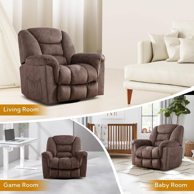 Rocker Recliner Chair Oversized Manual 360° Swivel Recliners for Living Room