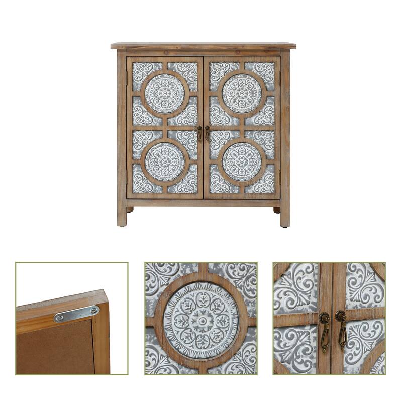Storage Cabinet 2-Door Metal Lattice Wood Accent Cabinet - 31.5" Wide Home Decor