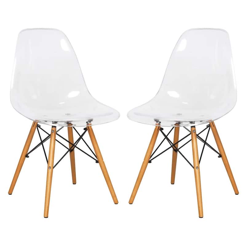 Cresco Acrylic Dining Chair in Solid Beech Wood Legs Banquet Side Chair (Set of 2) for Indoor and Outdoor - 32" Height - Clear