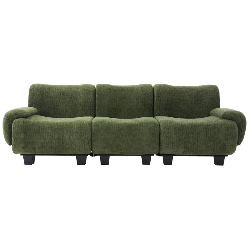 3-Seater Sofa Chenille Upholstered Couch Fully Compressed Design Sofa with Arc-shaped Armrests for Living Room, Apartment