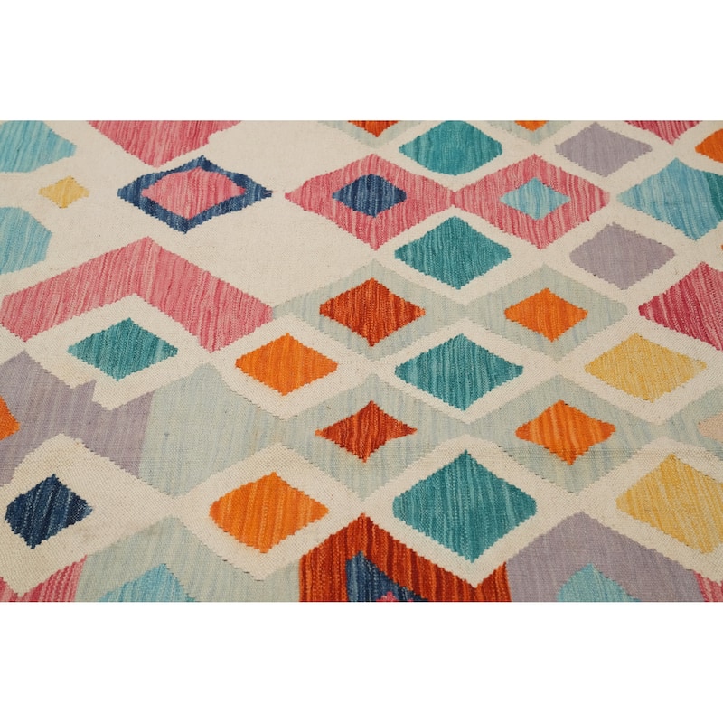 Hand Woven Oriental 100% Wool Carpet Southwestern Tribal Multi-Colored Kilim Area Rug - 9' 9'' X 6' 8''