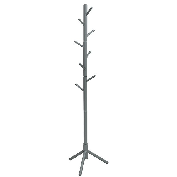 Wood Coat Rack Height Adjustable Coat Hanger Satnd with 8 Hooks