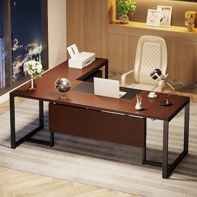 70.8’’ Executive Desk with File Cabinet, Large L-Shaped Office Executive Desk Computer Desk