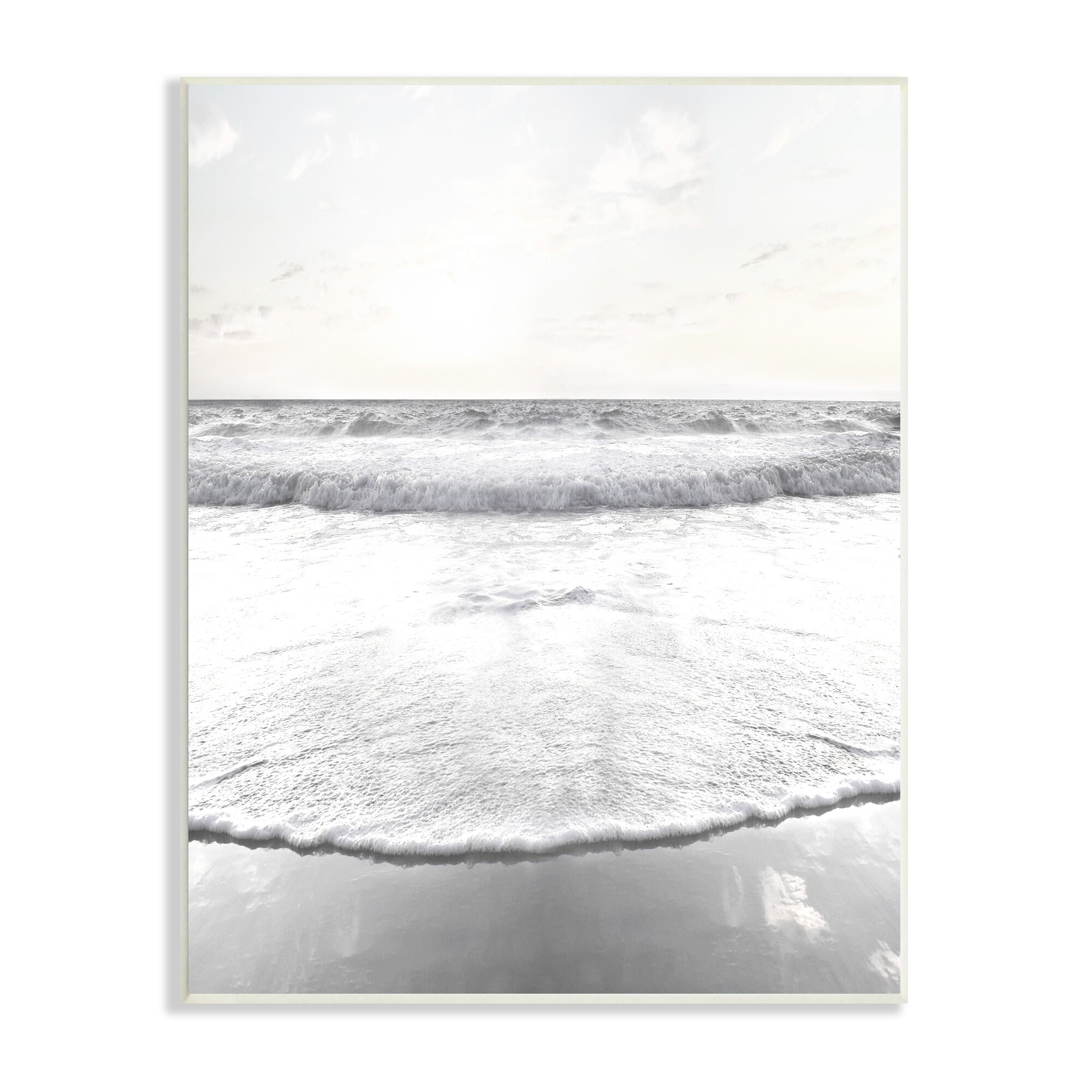 Stupell Ocean Water Waves Rushing Shoreline Sunny Scene Wood Wall Art, Design-image