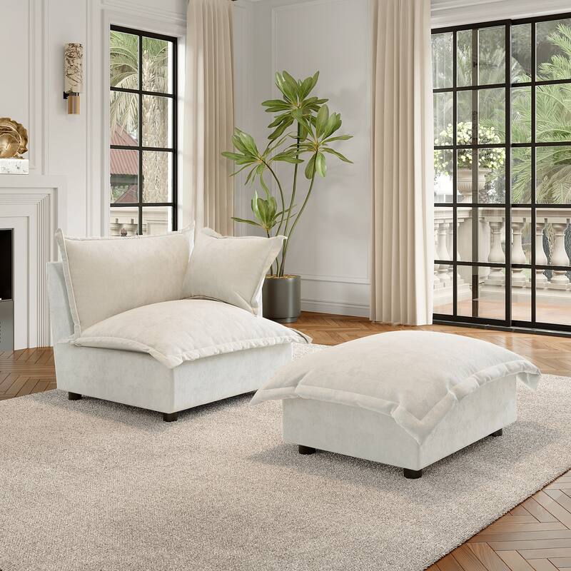 Modern Cloud Chaise Longue Accent Chair with Ottoman set