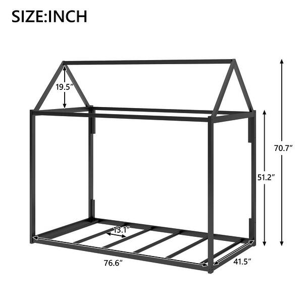 dimension image slide 1 of 3, Kids and Baby Twin Size Metal House Shape Platform Bed,Sturdy Frame For Home