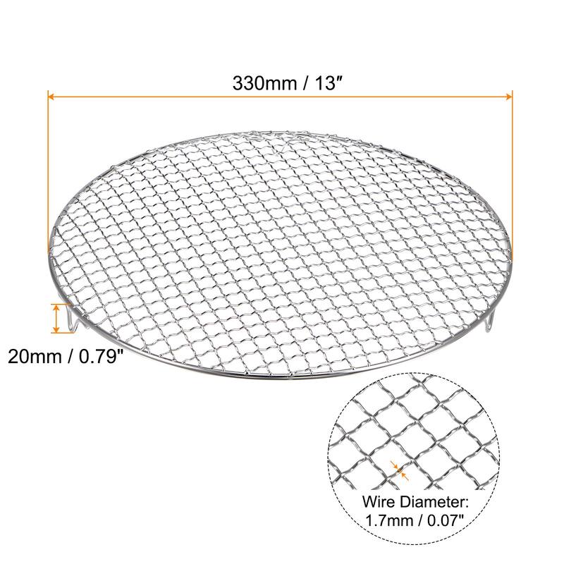 Round Cooking Rack 13-inch Stainless Steel Cross Wire Barbecue Grill with Legs - Silver