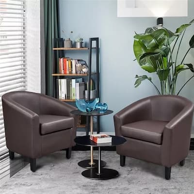 Modern Accent Comfy Chair Faux Leather Barrel Chair Espresso - 25.5" x 28"