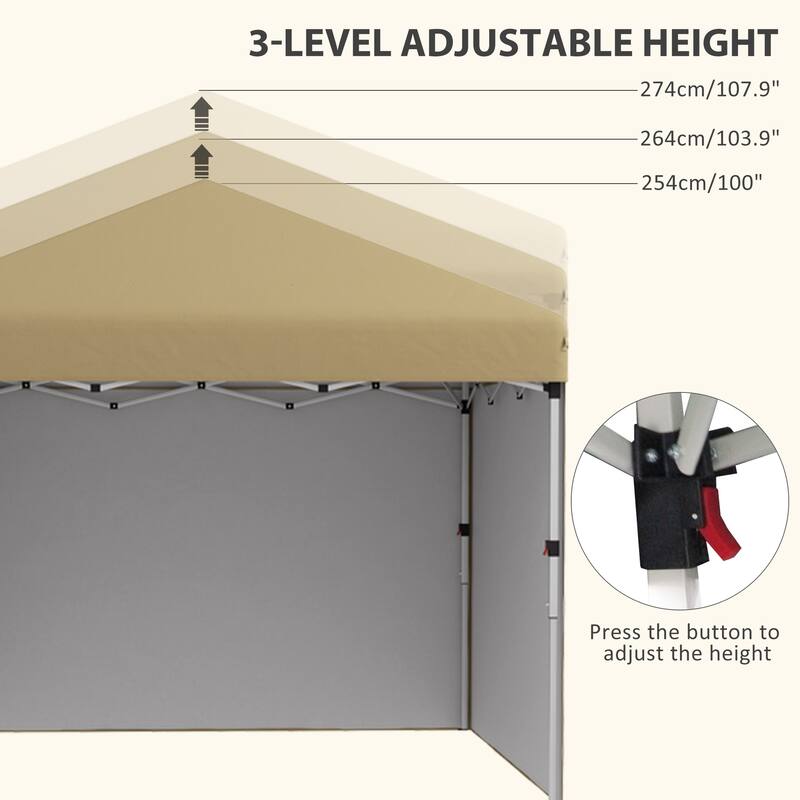 Outsunny 10' x 10' Pop Up Canopy with 3 Sidewalls, Leg Weight Bags and Carry Bag, Height Adjustable Party Tent