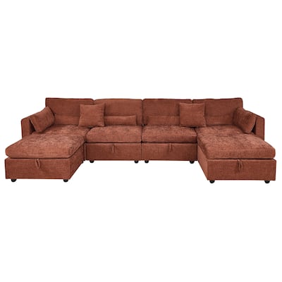 Chenille Modular Sectional Sofa with Right-Arm Chaise & Dual Ottomans