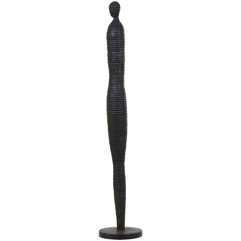 Black Polyresin Tall Slim Figure People Decorative Sculpture with Ribbed Body and Glitter Accents - Black - 10"W, 53"H