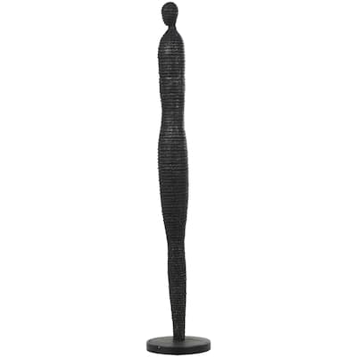 Black Polyresin Tall Slim Figure People Decorative Sculpture with Ribbed Body and Glitter Accents