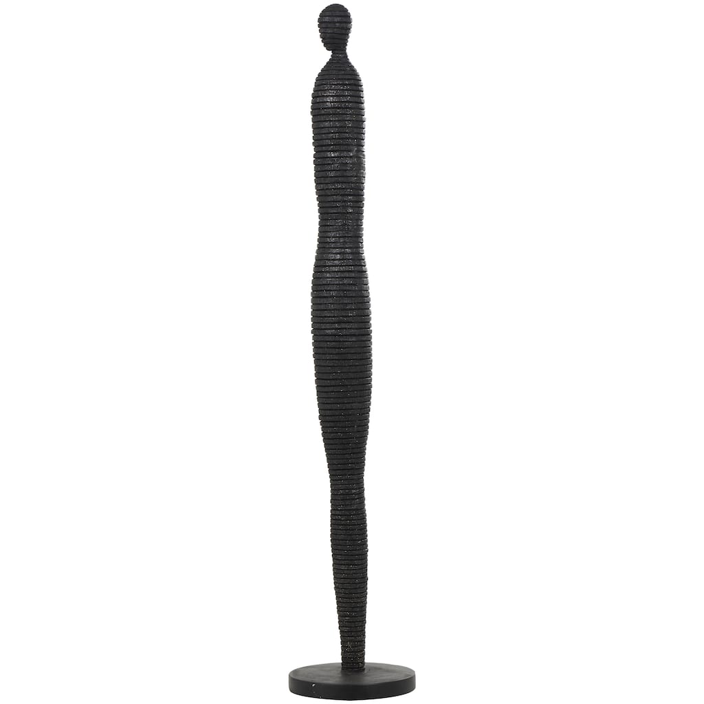 Black Polyresin Tall Slim Figure People Decorative Sculpture with Ribbed Body and Glitter Accents