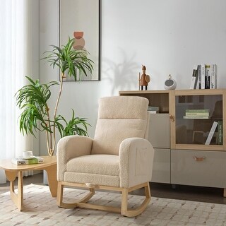 Polyester Fabric Modern Accent Rocking Chair with Solid Wood Legs and ...
