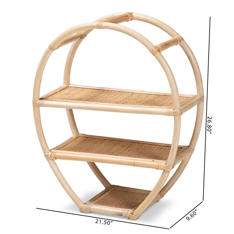 Ruana Bohemian Natural Brown Finished Rattan 3-Tier Display Shelf