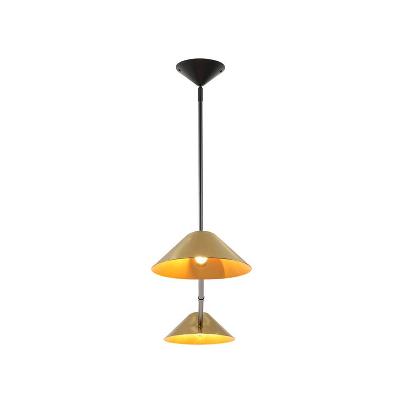 2-Light Industrial Black and Brass Linear Cone Pendant Light - 53.94" L × 3.94" H × 9.84" D