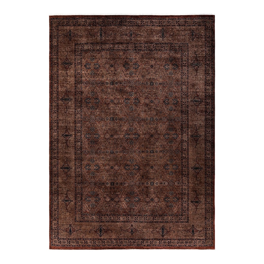 Overton Hand Knotted Wool Vintage Inspired Modern Contemporary Overdyed Brown Area Rug - 8' 3" x 11' 6"