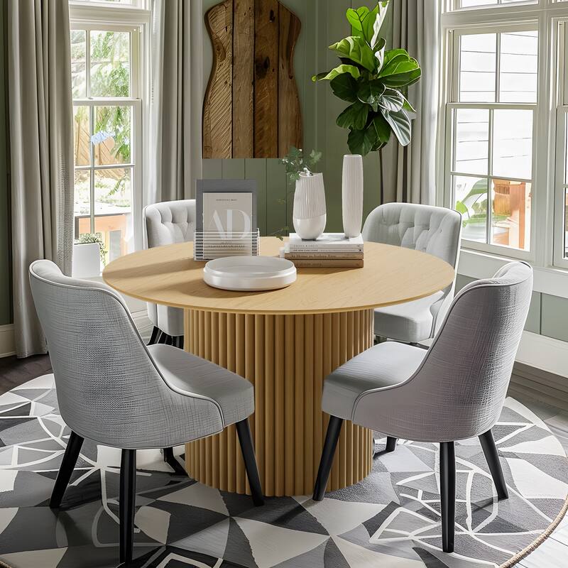 Lumioca Abberton Oak Wood Column Base Round Dining Table