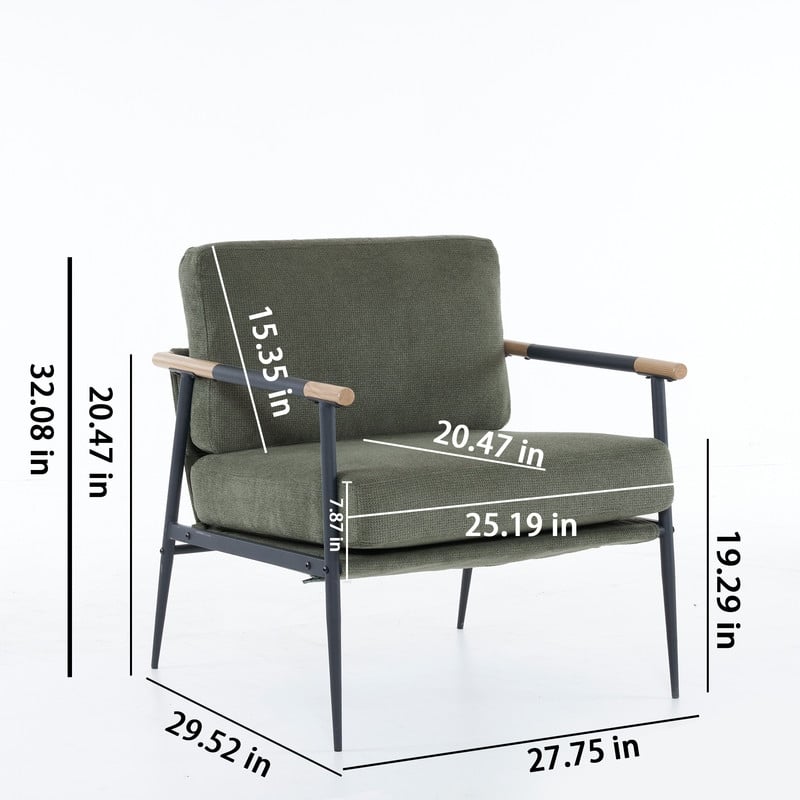Chenille Fabric Armchair, Retro Leisure Accent Chair with Extra Soft Padded and Cushion
